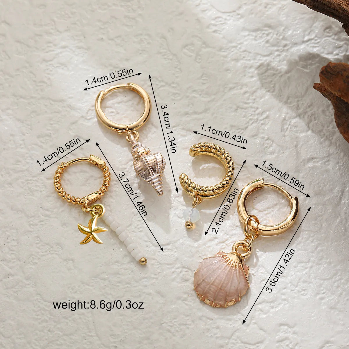 1 Set Vacation Marine Style Scallop Starfish Conch Alloy Shell Drop Earrings