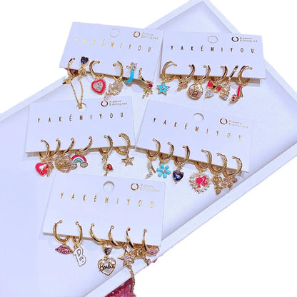 1 Set Y2K Yakemiyou Sweet Heart Shape Bow Knot Enamel Inlay Copper Pearl Zircon 14K Gold Plated Drop Earrings