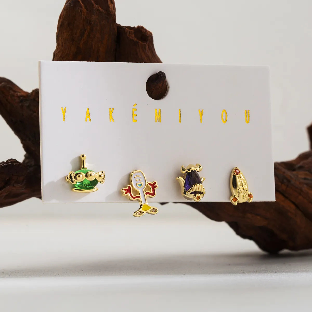 1 Set Yakemiyou Classic Style Cartoon Dog Rocket Enamel Inlay Copper Zircon 14K Gold Plated Ear Studs