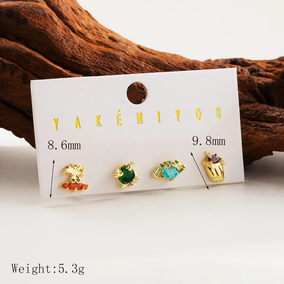 1 Set Yakemiyou Classic Style Commute Cartoon Inlay Copper Zircon 14K Gold Plated Ear Studs