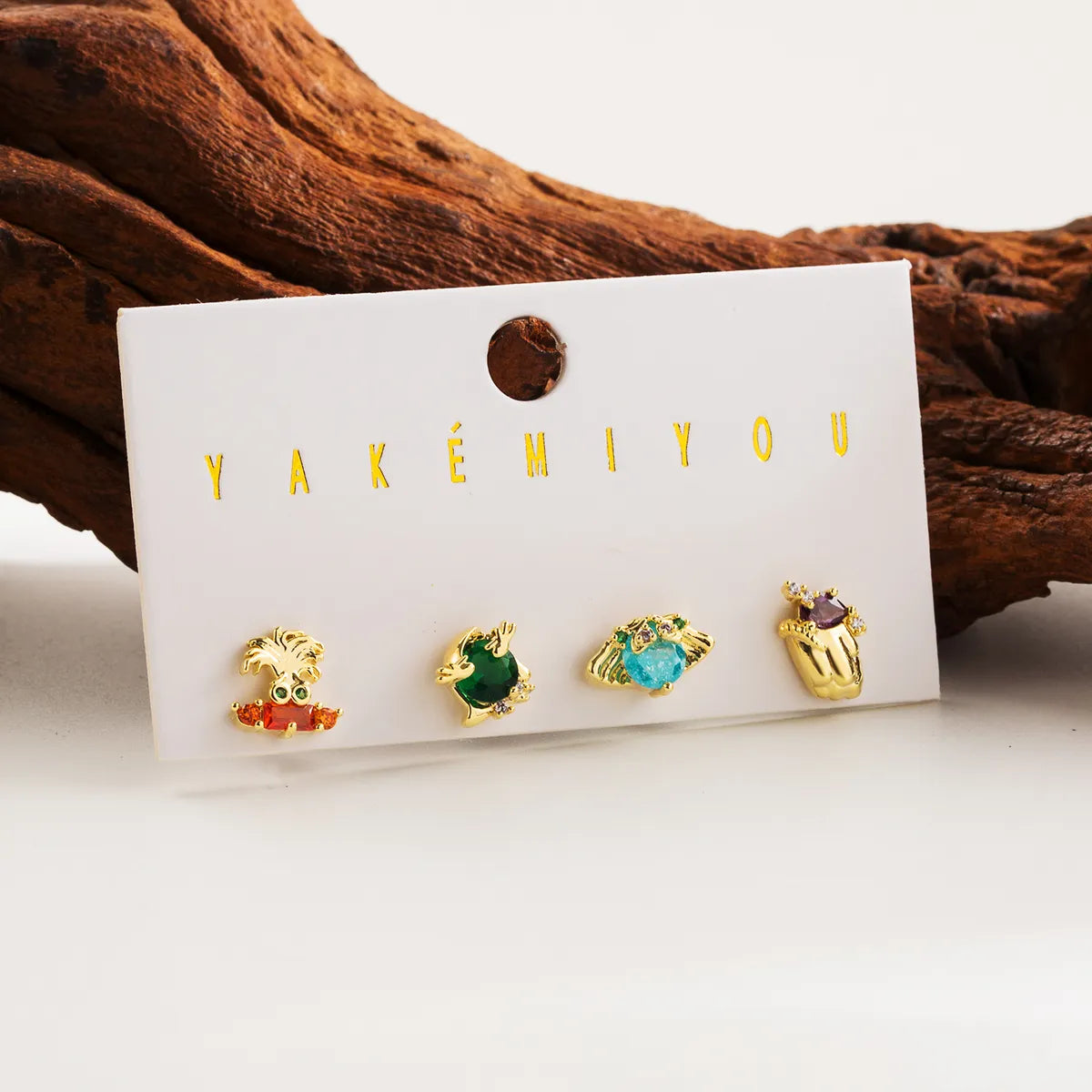 1 Set Yakemiyou Classic Style Commute Cartoon Inlay Copper Zircon 14K Gold Plated Ear Studs