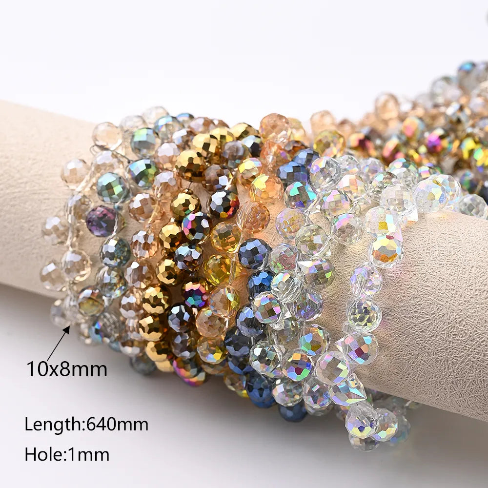 1 Strand/Package 10x8mm Hole 1~1.9mm Glass Colorful Solid Color Sparkly Polished String