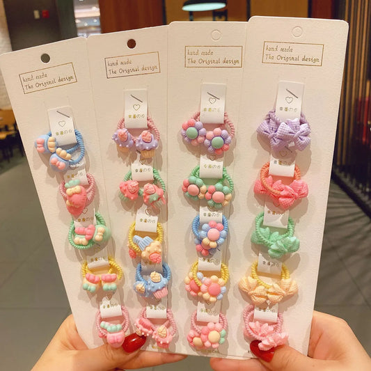 10 Bags Of Korean Cartoon Hair Rope Set Cute Fruit Hair Rope