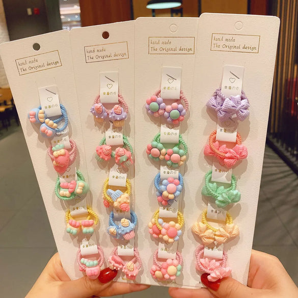 10 Bags Of Korean Cartoon Hair Rope Set Cute Fruit Hair Rope