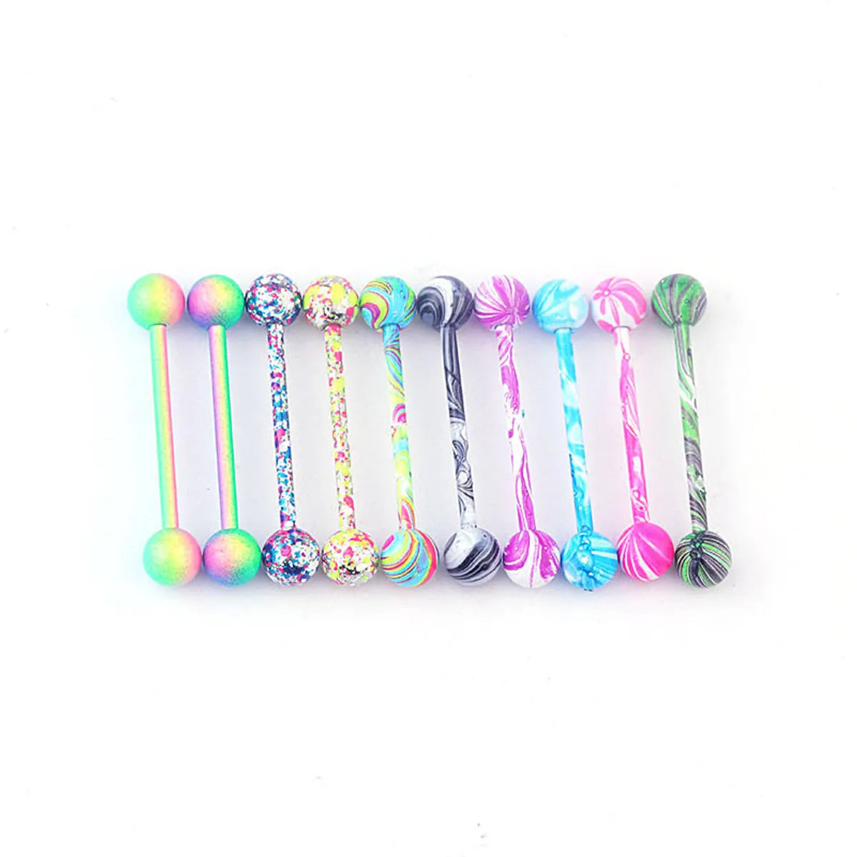 10 Colors Body Piercing Jewelry Stainless Steel Water Grain Paint Tongue Nails Breast Ring