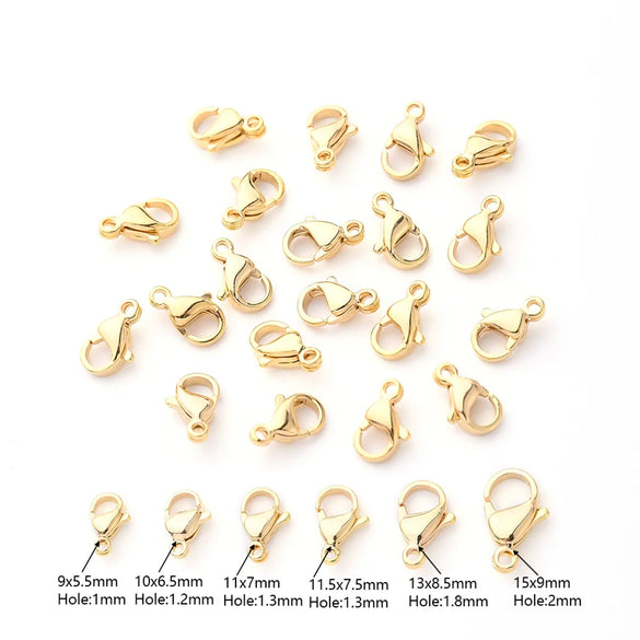 10 PCS/Package 10x6.5mm 11x7mm 9x5.5mm Hole 1~1.9mm Hole 2~2.9mm 304 Stainless Steel 18K Gold Plated Simple Solid Color Polished Lobster Clasp