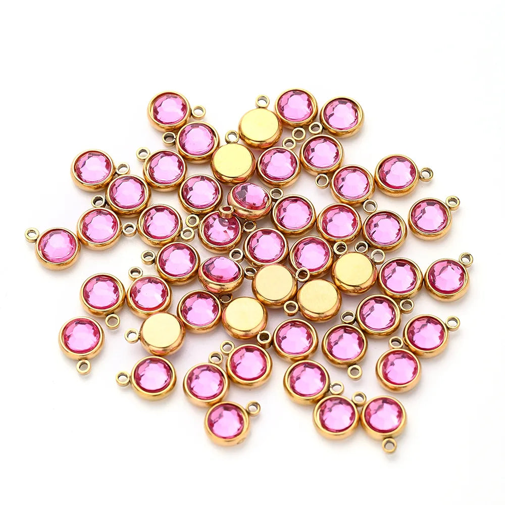 10 PCS/Package 10x8mm Hole 1~1.9mm 304 Stainless Steel Birthstone Gold Plated Solid Color Transparent Polished Pendant