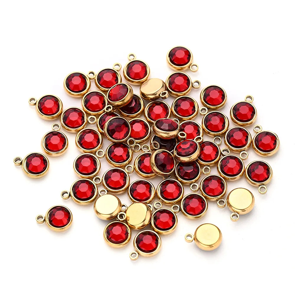 10 PCS/Package 10x8mm Hole 1~1.9mm 304 Stainless Steel Birthstone Gold Plated Solid Color Transparent Polished Pendant