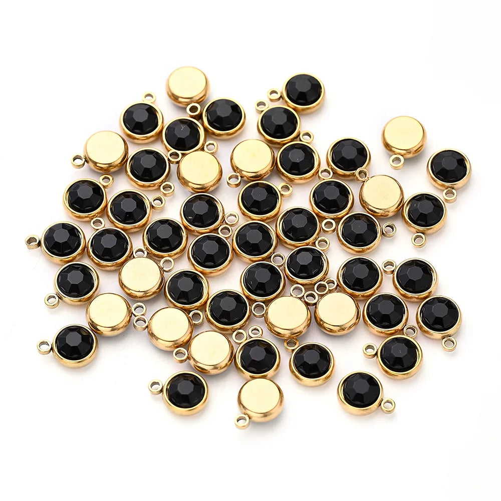 10 PCS/Package 10x8mm Hole 1~1.9mm 304 Stainless Steel Birthstone Gold Plated Solid Color Transparent Polished Pendant