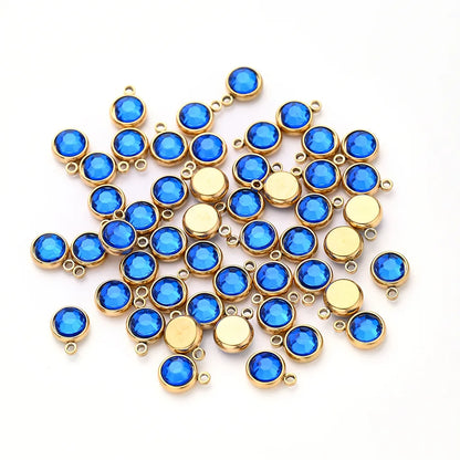 10 PCS/Package 10x8mm Hole 1~1.9mm 304 Stainless Steel Birthstone Gold Plated Solid Color Transparent Polished Pendant