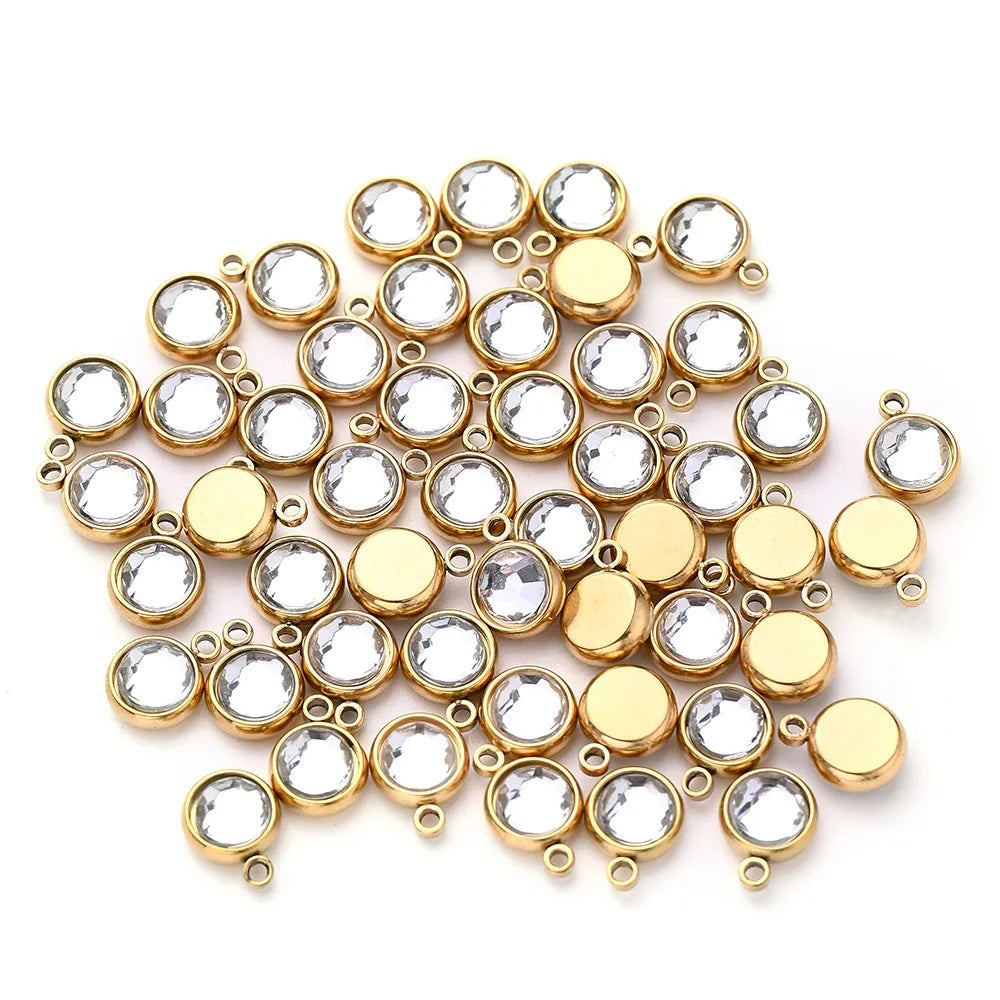 10 PCS/Package 10x8mm Hole 1~1.9mm 304 Stainless Steel Birthstone Gold Plated Solid Color Transparent Polished Pendant