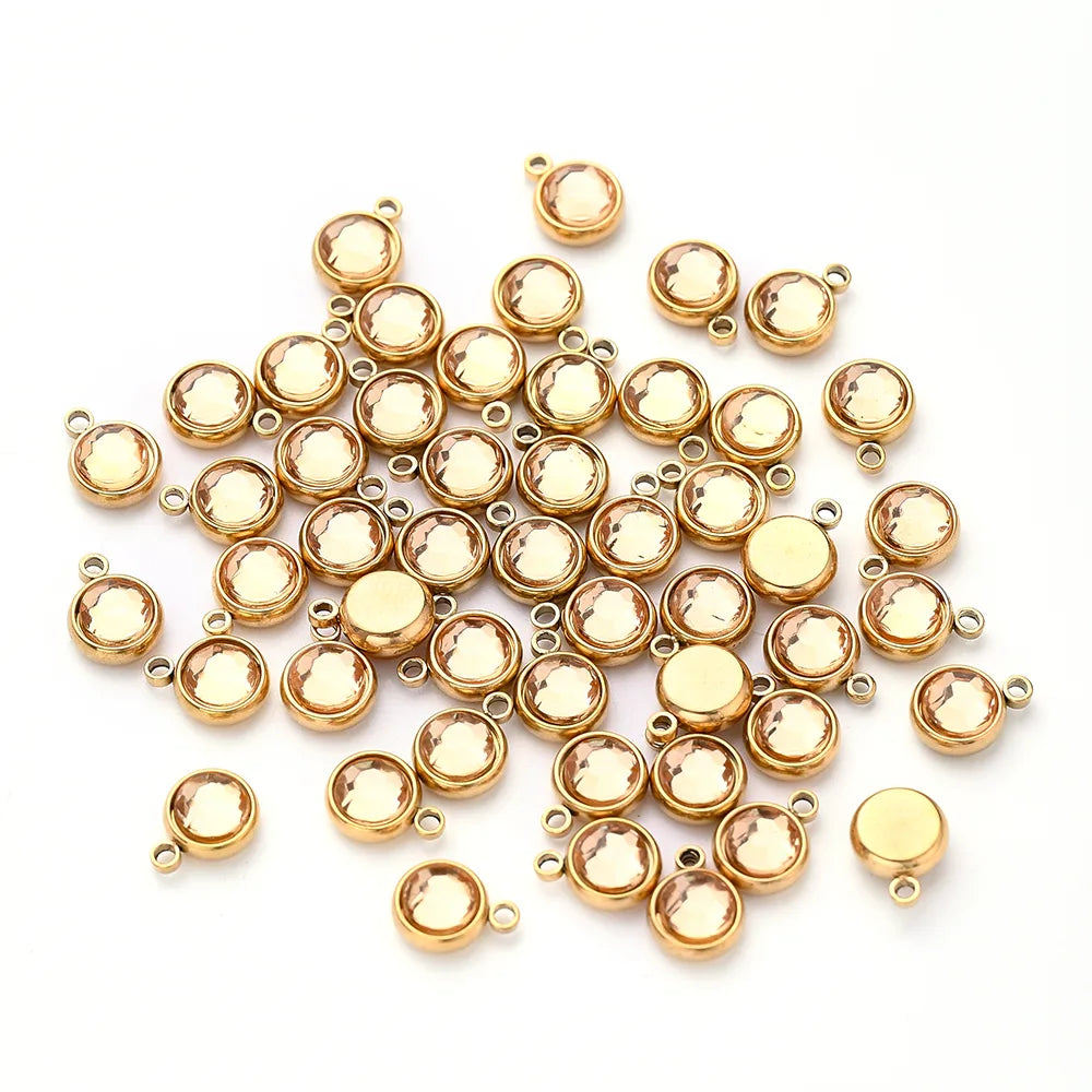 10 PCS/Package 10x8mm Hole 1~1.9mm 304 Stainless Steel Birthstone Gold Plated Solid Color Transparent Polished Pendant