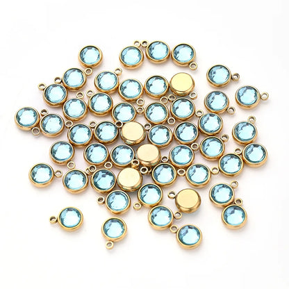 10 PCS/Package 10x8mm Hole 1~1.9mm 304 Stainless Steel Birthstone Gold Plated Solid Color Transparent Polished Pendant