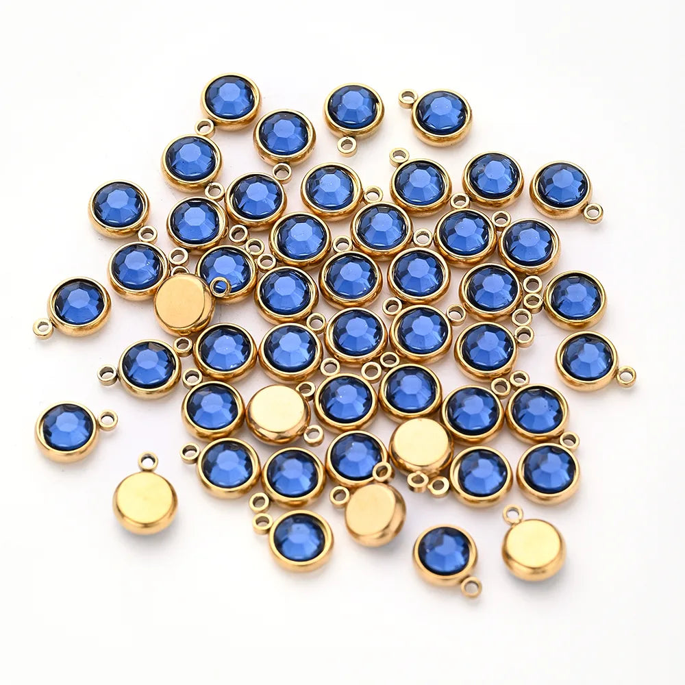 10 PCS/Package 10x8mm Hole 1~1.9mm 304 Stainless Steel Birthstone Gold Plated Solid Color Transparent Polished Pendant