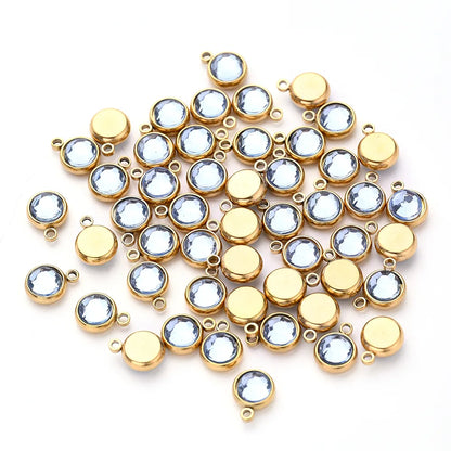 10 PCS/Package 10x8mm Hole 1~1.9mm 304 Stainless Steel Birthstone Gold Plated Solid Color Transparent Polished Pendant