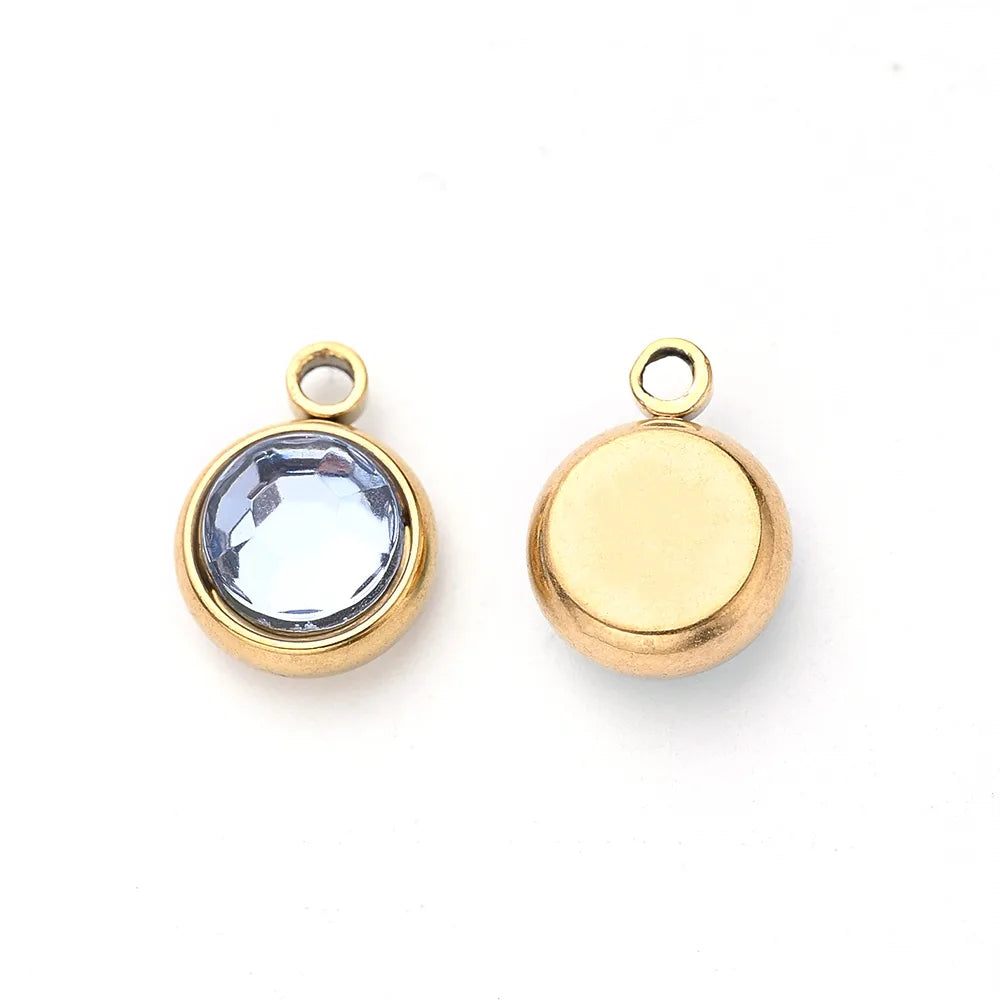 10 PCS/Package 10x8mm Hole 1~1.9mm 304 Stainless Steel Birthstone Gold Plated Solid Color Transparent Polished Pendant