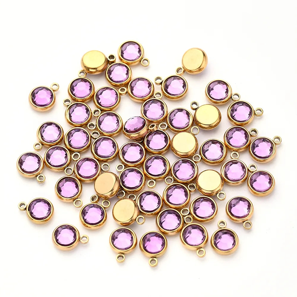 10 PCS/Package 10x8mm Hole 1~1.9mm 304 Stainless Steel Birthstone Gold Plated Solid Color Transparent Polished Pendant