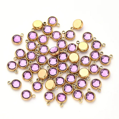 10 PCS/Package 10x8mm Hole 1~1.9mm 304 Stainless Steel Birthstone Gold Plated Solid Color Transparent Polished Pendant