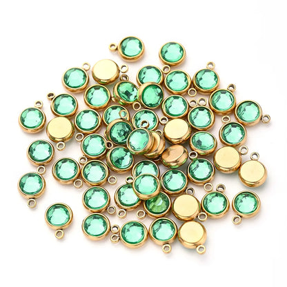 10 PCS/Package 10x8mm Hole 1~1.9mm 304 Stainless Steel Birthstone Gold Plated Solid Color Transparent Polished Pendant