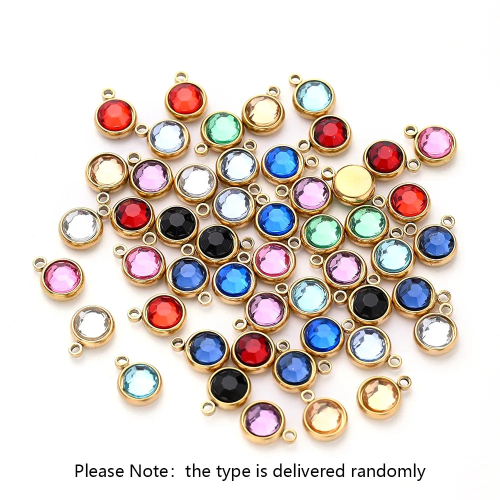 10 PCS/Package 10x8mm Hole 1~1.9mm 304 Stainless Steel Birthstone Gold Plated Solid Color Transparent Polished Pendant