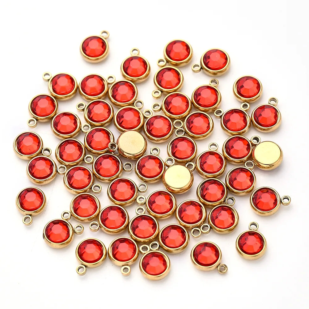 10 PCS/Package 10x8mm Hole 1~1.9mm 304 Stainless Steel Birthstone Gold Plated Solid Color Transparent Polished Pendant