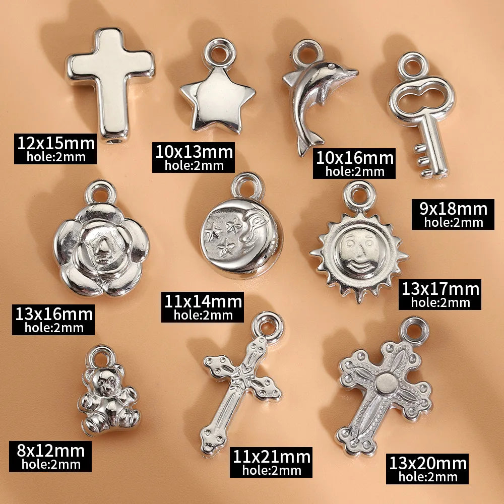 10 PCS/Package 11 * 14mm 12 * 15mm 9*18mm Hole 2~2.9mm Zinc Alloy Cross Sun Key Polished Pendant