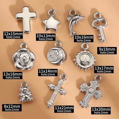 10 PCS/Package 11 * 14mm 12 * 15mm 9*18mm Hole 2~2.9mm Zinc Alloy Cross Sun Key Polished Pendant