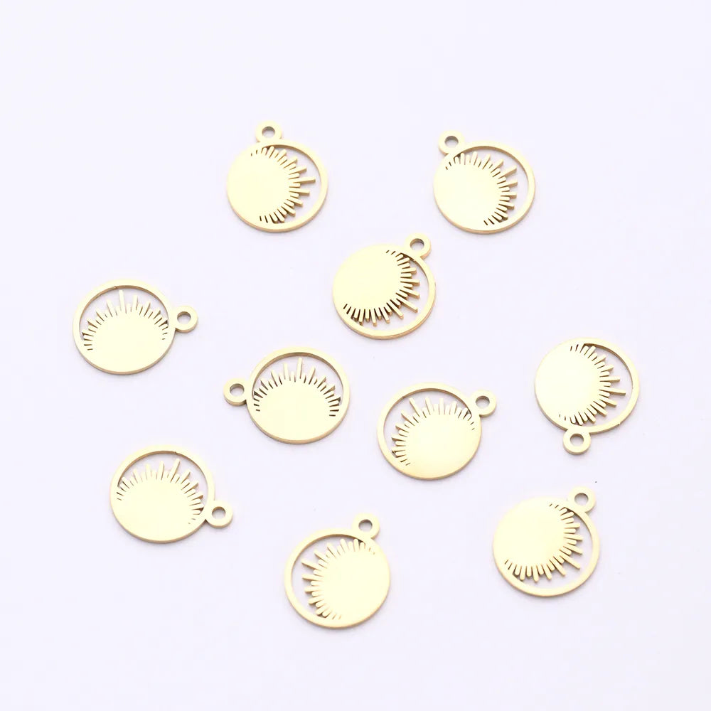 10 PCS/Package 12*14.5mm Hole 1~1.9mm 304 Stainless Steel Gold Plated Circle Sun Polished Pendant