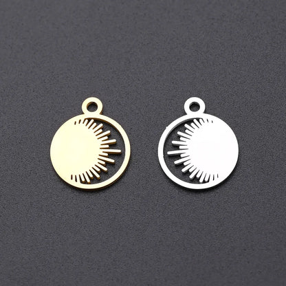 10 PCS/Package 12*14.5mm Hole 1~1.9mm 304 Stainless Steel Gold Plated Circle Sun Polished Pendant