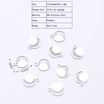 10 PCS/Package 12*14.5mm Hole 1~1.9mm 304 Stainless Steel Gold Plated Circle Sun Polished Pendant