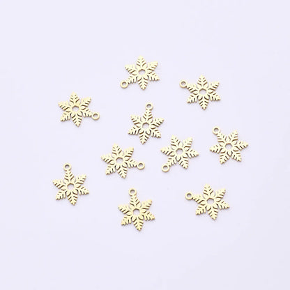 10 PCS/Package 12*16mm Hole 1~1.9mm 304 Stainless Steel Gold Plated Snowflake Polished Pendant