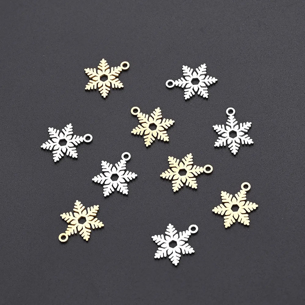 10 PCS/Package 12*16mm Hole 1~1.9mm 304 Stainless Steel Gold Plated Snowflake Polished Pendant