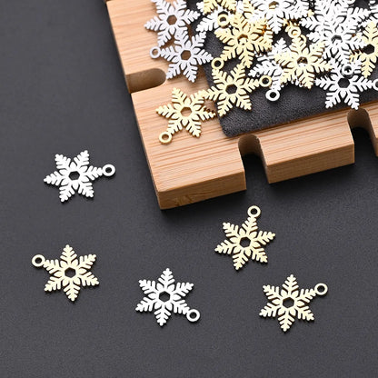 10 PCS/Package 12*16mm Hole 1~1.9mm 304 Stainless Steel Gold Plated Snowflake Polished Pendant