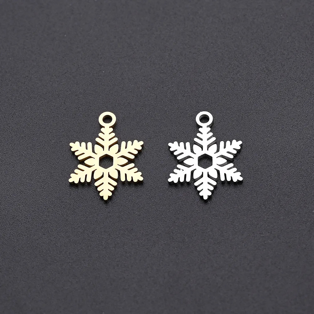 10 PCS/Package 12*16mm Hole 1~1.9mm 304 Stainless Steel Gold Plated Snowflake Polished Pendant