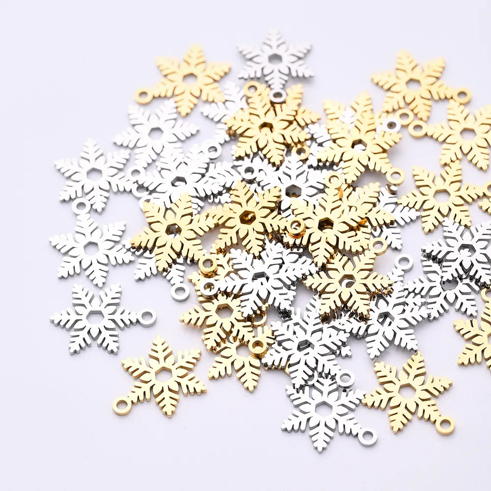 10 PCS/Package 12*16mm Hole 1~1.9mm 304 Stainless Steel Gold Plated Snowflake Polished Pendant