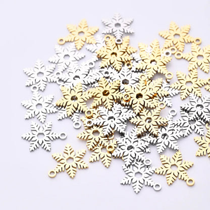 10 PCS/Package 12*16mm Hole 1~1.9mm 304 Stainless Steel Gold Plated Snowflake Polished Pendant