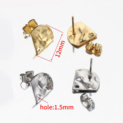 10 PCS/Package 12mm Hole 1~1.9mm 304 Stainless Steel 18K Gold Plated Sector Solid Color Polished Earring Findings