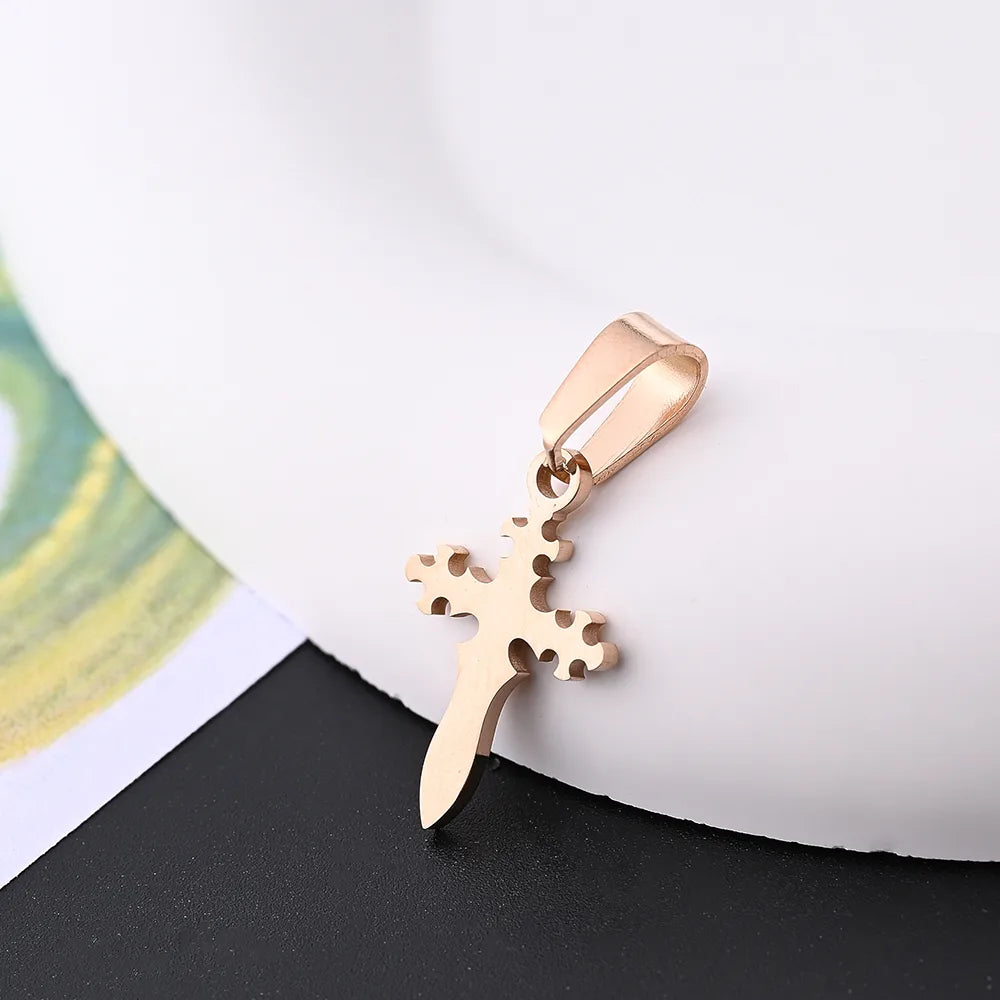 10 Pcs/Package 19x12  Mm 7x3.5mm 304 Stainless Steel 18K Gold Plated Rose Gold Plated Cross Simple Solid Color Polished Pendant