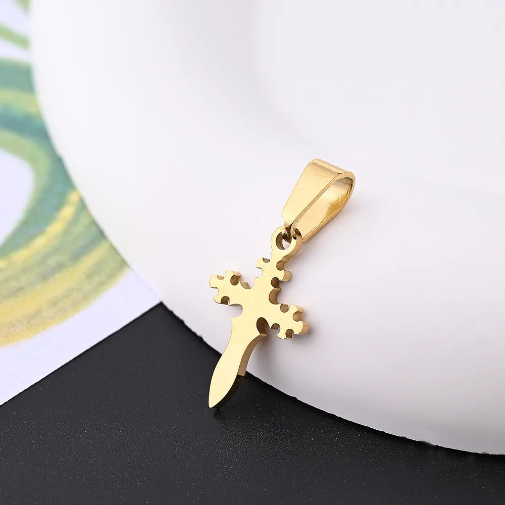 10 Pcs/Package 19x12  Mm 7x3.5mm 304 Stainless Steel 18K Gold Plated Rose Gold Plated Cross Simple Solid Color Polished Pendant