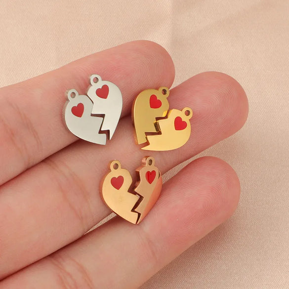 10 PCS/Package 304 Stainless Steel 18K Gold Plated Rose Gold Plated Customization Laser Engraving Heart Shape Pendant