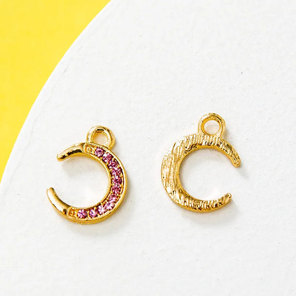 10 PCS/Package Alloy Rhinestones Moon Pendant