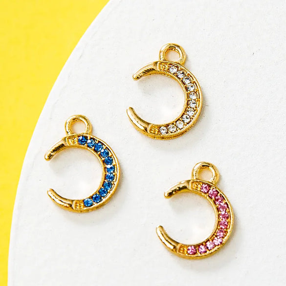 10 PCS/Package Alloy Rhinestones Moon Pendant