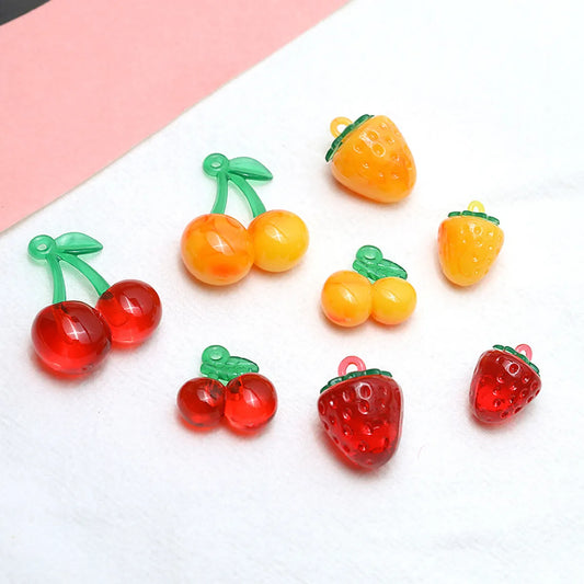 10 Pcs/Package Cute Cherry Strawberry Resin Jewelry Accessories