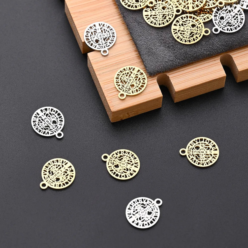 10 PCS/Package Hole 1~1.9mm 304 Stainless Steel Gold Plated Faith Cross Letter Polished Pendant Earring Findings