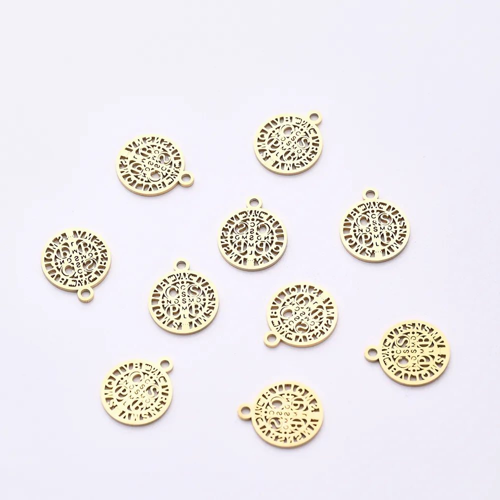 10 PCS/Package Hole 1~1.9mm 304 Stainless Steel Gold Plated Faith Cross Letter Polished Pendant Earring Findings