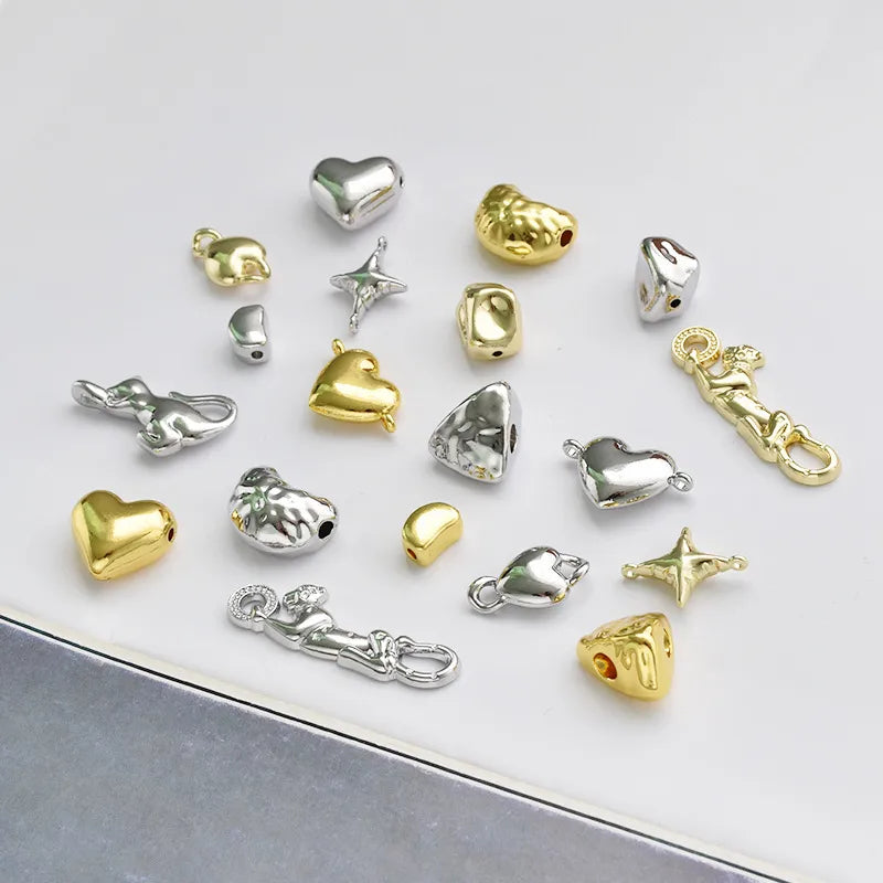 10 Pcs/Package Simple Style Animal Star Heart Shape Alloy Plating Pendant Beads Jewelry Accessories