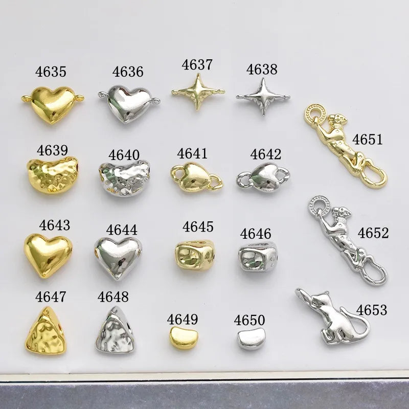 10 Pcs/Package Simple Style Animal Star Heart Shape Alloy Plating Pendant Beads Jewelry Accessories