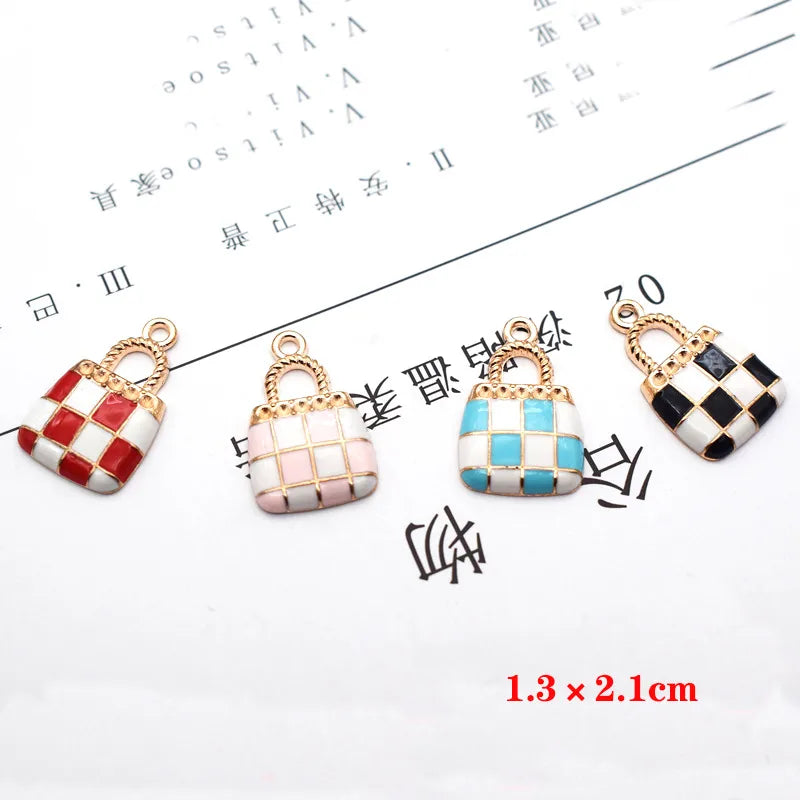 10 Pcs/Package Simple Style Bag Lattice Alloy Enamel Jewelry Accessories