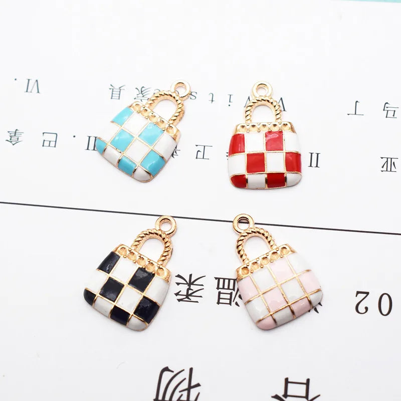 10 Pcs/Package Simple Style Bag Lattice Alloy Enamel Jewelry Accessories