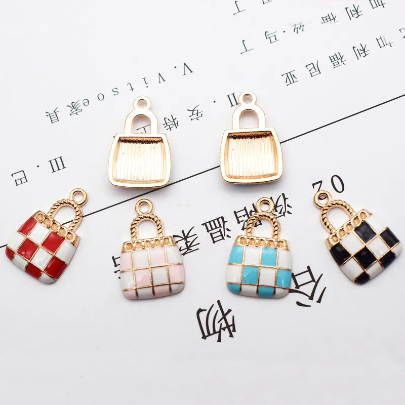 10 Pcs/Package Simple Style Bag Lattice Alloy Enamel Jewelry Accessories